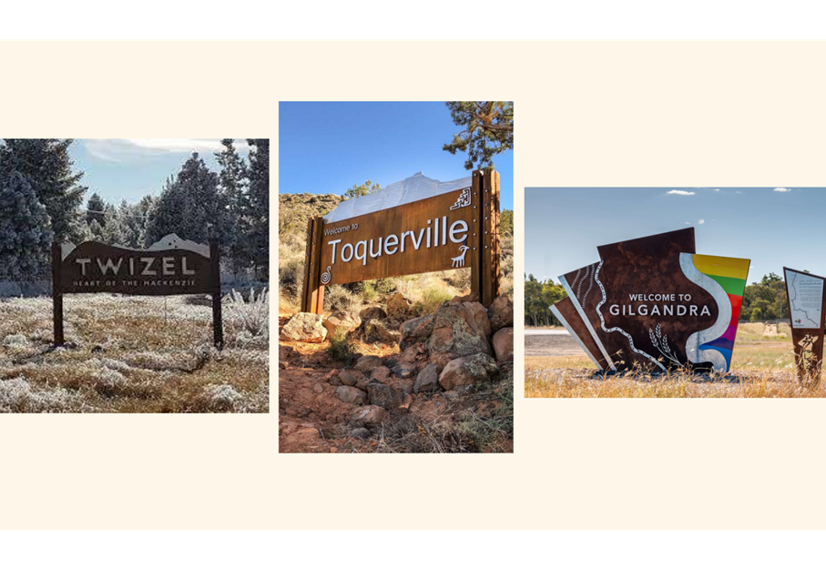 A group of signs in a field

AI-generated content may be incorrect.